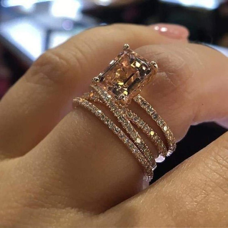 Greendou Fashion Jewelry 14k Rose Gold Plated Sterling Silver Square Champagne Zirconia Ring Size 5-10 (7) - Image 2